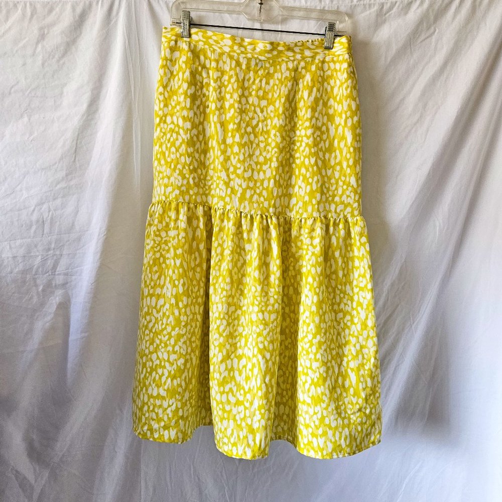 Skirt-Who What Wear Mid Length Yellow Leopard Print Pockets Size M